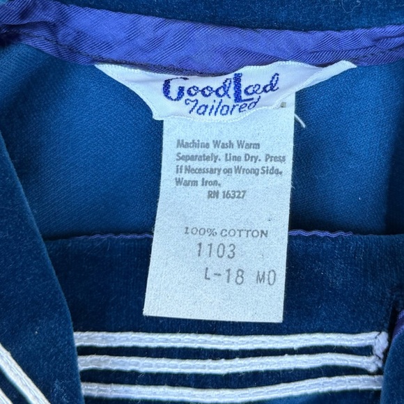 Vintage Good Lad  velvet sailor romper with satin bow - size 18 months - Picture 3 of 3